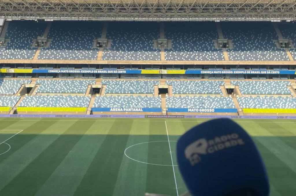 Arena Pantanal, estádio localizado em Cuiabá, preparado para a partida entre Cuiabá e Criciúma pelo Campeonato Brasileiro