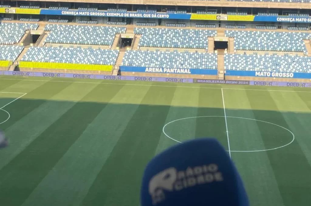 Arena Pantanal, estádio localizado em Cuiabá, preparado para a partida entre Cuiabá e Criciúma pelo Campeonato Brasileiro