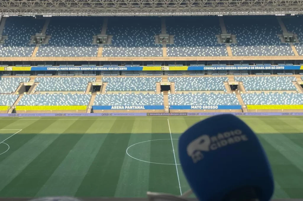 Arena Pantanal, estádio localizado em Cuiabá, preparado para a partida entre Cuiabá e Criciúma pelo Campeonato Brasileiro