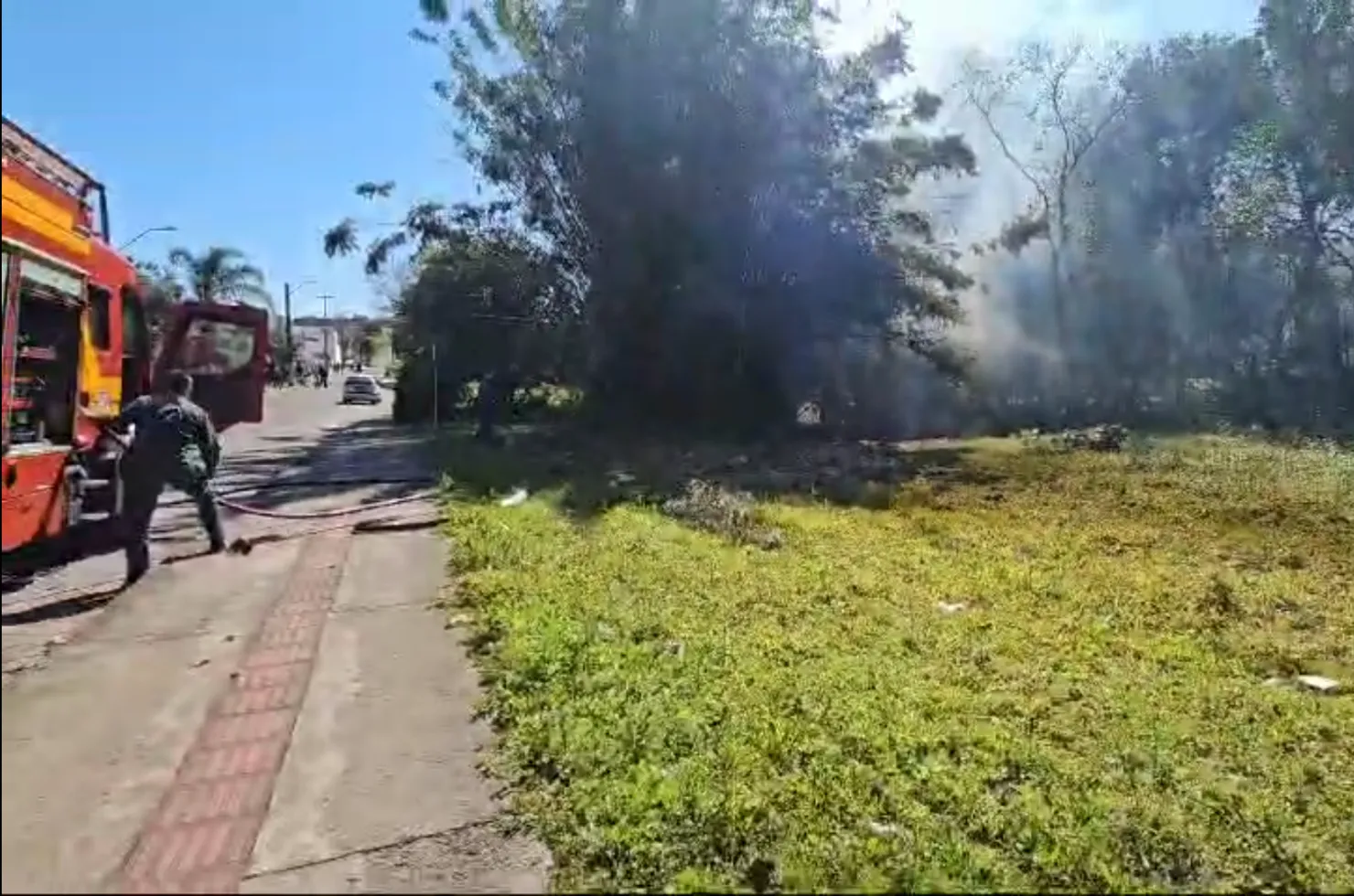 Incêndio em vegetação nesta segunda-feira (12), no bairro Santa Bárbara em Criciúma