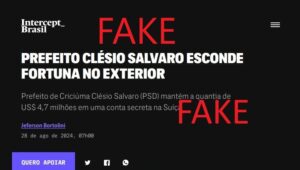 Salvaro se pronuncia sobre suposto dossiê do Intercept: “fake news”