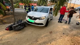 Cena do acidente fatal envolvendo uma moto e um carro na SC-108, em Cocal do Sul