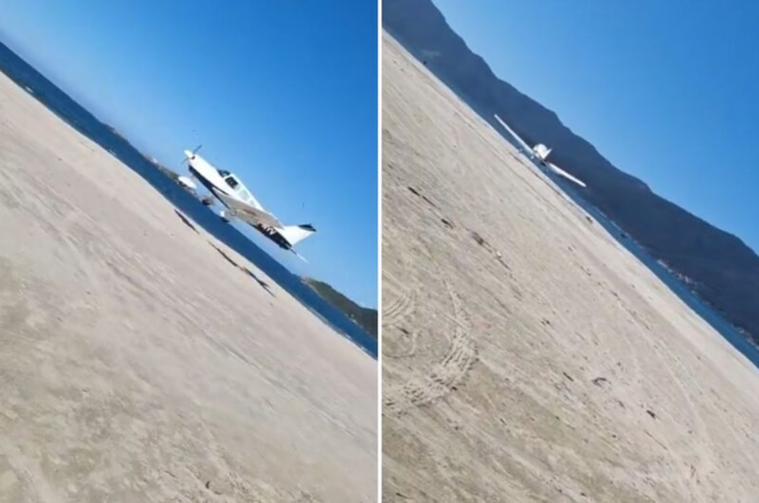 Avião de pequeno porte faz pouso de emergência em praia de SC