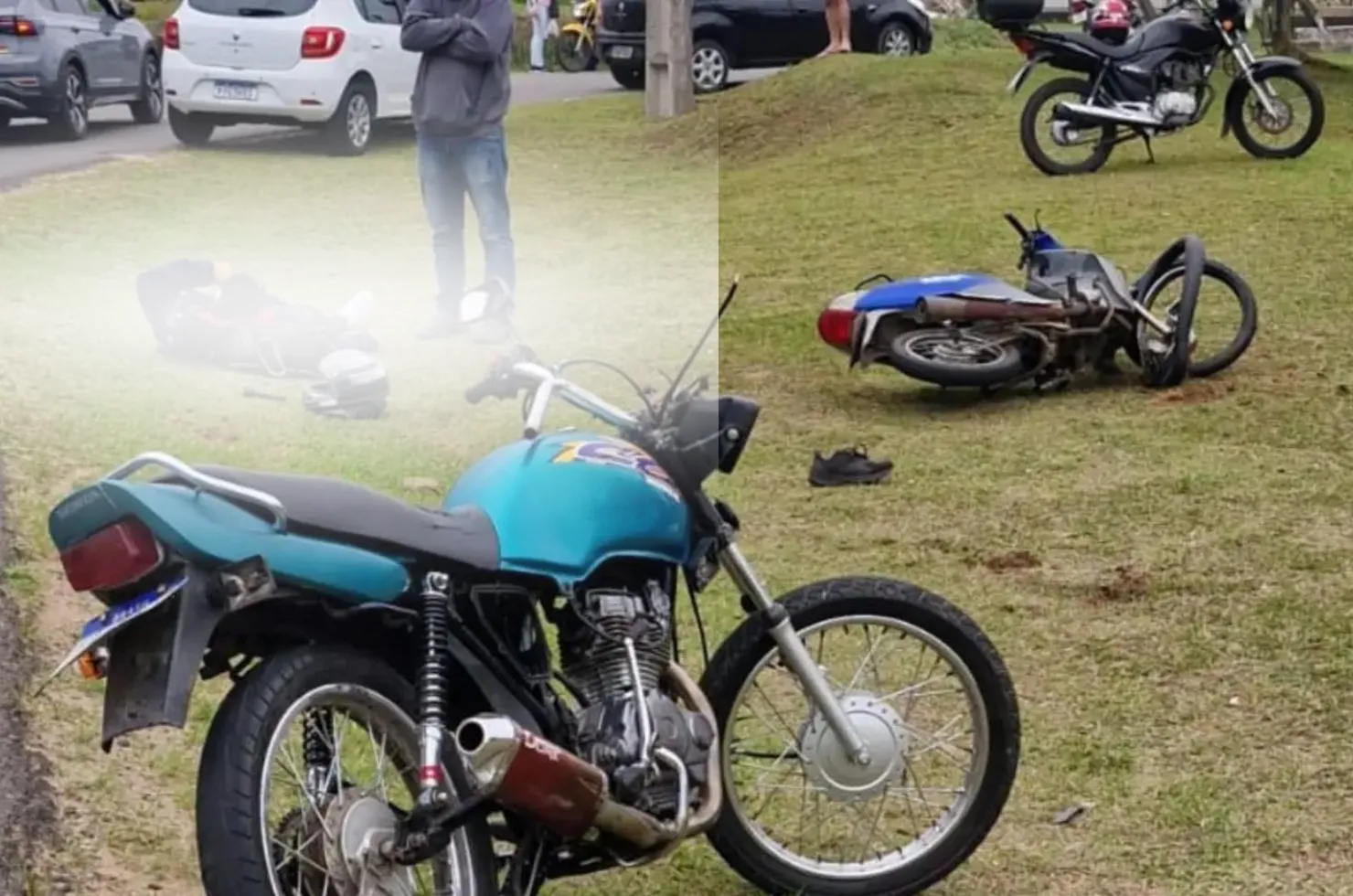 Acidente envolvendo duas motos e um carro em Criciúma