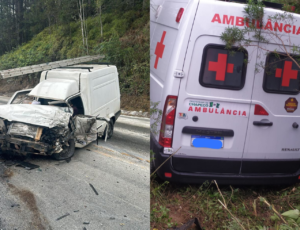 Acidente na BR-282 envolve ambulância e deixa dois feridos graves