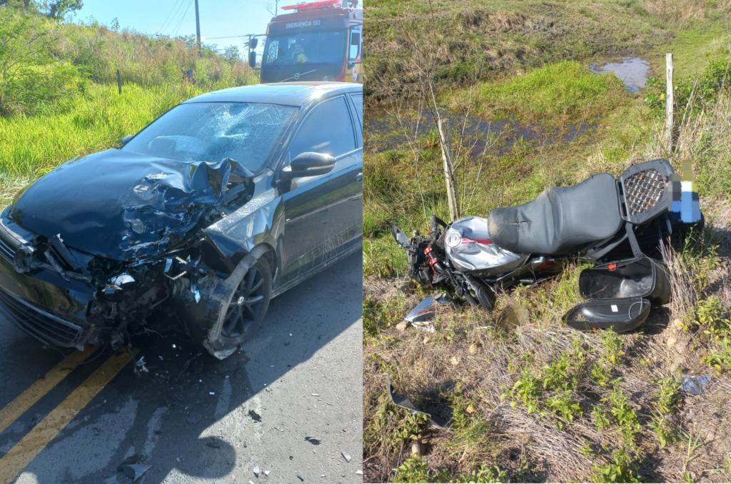 Colisão entre carro e moto deixa casal ferido na SC-390