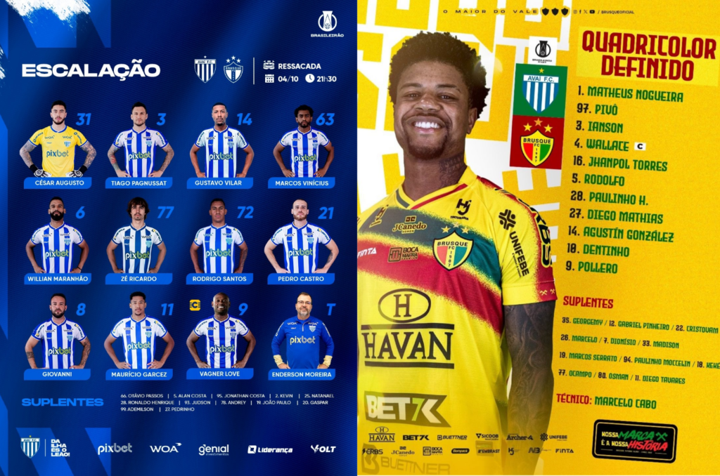 Série B: divulgadas as escalações de Avaí e Brusque