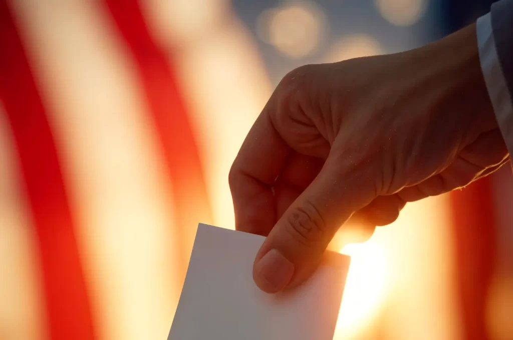 Ilustração de uma pessoa votando nas eleições que também fazem parte do mercado de apostas