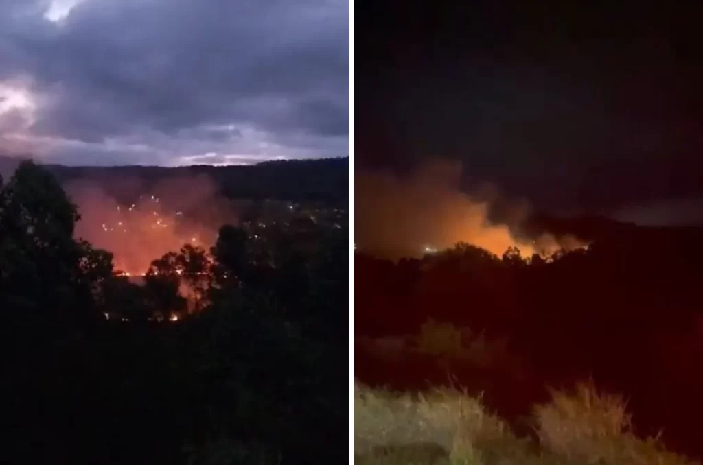 Incêndio de grandes proporções atinge vegetação no Metropol, em Criciúma