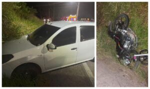 Colisão entre automóvel e motocicletas deixa dois motociclistas feridos em Treze de Maio