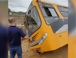 Ônibus escolar cai em vala com 10 crianças a bordo