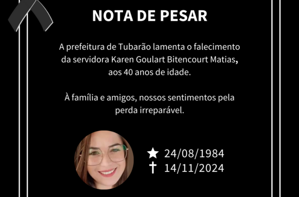 Servidora de Tubarão morre aos 40 anos; prefeitura emite nota de pesar