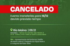Desfile de Natal no Rio Maina é remarcado para próxima segunda-feira