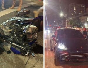 Motorista de Porsche acerta moto ao fugir da polícia em BC