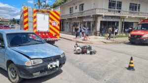 Motociclista sofre fratura exposta após colisão entre motocicleta e automóvel em Urubici