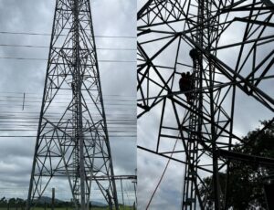 Homem fica preso em torre de comunicação a 12 metros de altura 