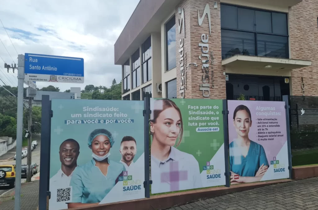 Imagem da Sede do Sindisaúde, que pede aumento no salário dos servidores da saúde em Criciúma e região
