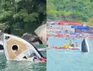 Vídeo: Lancha com turistas afunda em Laranjeiras, BC