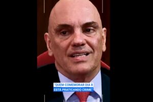 “Quem comemorar dia 8 está praticando crime”, diz ministro Alexandre de Moraes