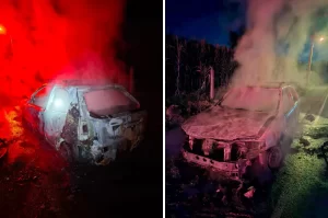 Carro é destruído por incêndio em Criciúma