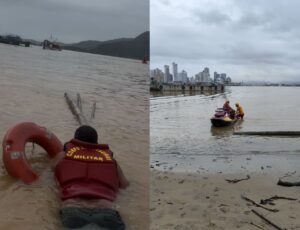 Homem é salvo por bombeiros na foz do Itajaí-Açu
