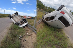 Carro capota em rodovia de acesso a Treze de Maio