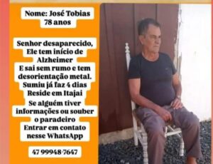 Família procura idoso desaparecido em Itajaí