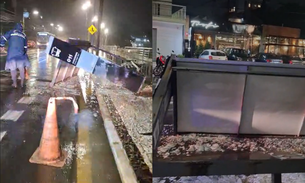 Ventos derrubam ponto de ônibus em Florianópolis