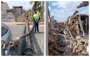 Queda de máquina de obra provoca destruição em Itajaí