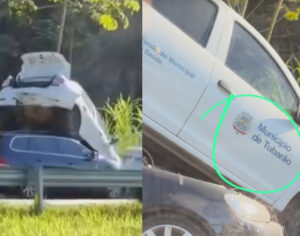 Veículo da Saúde de Tubarão se envolve em engavetamento