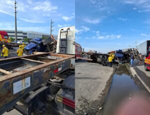 Caminhões colidem em sequência na BR-470 em Navegantes