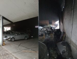 Incêndio em oficina de Tubarão queima seis veículos