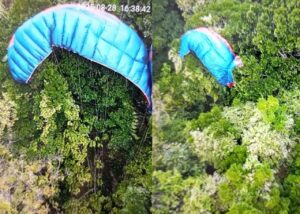 Parapente cai sobre árvore no Morro do Ouro, em SC