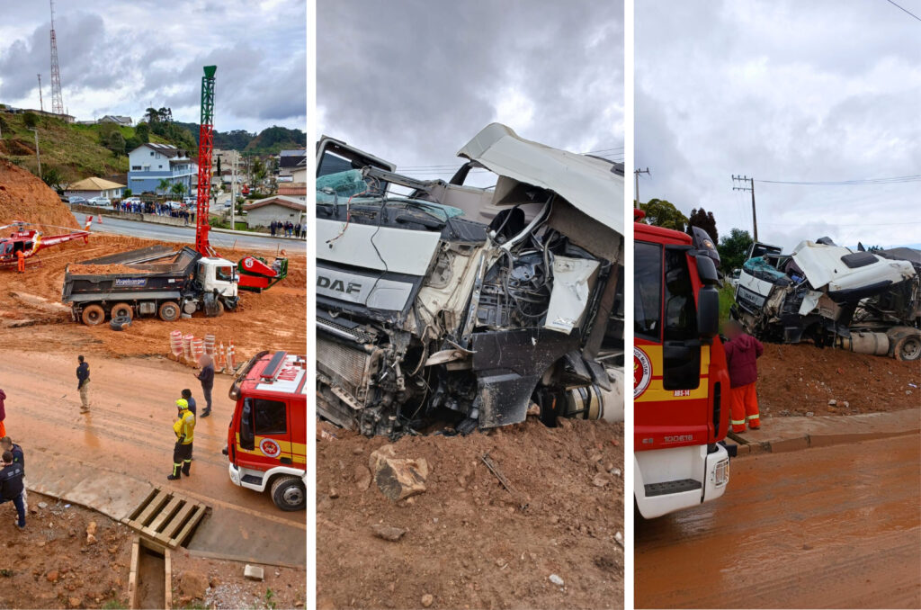 Caminhões colidem na BR-282 e mobilizam resgate em Rancho Queimado