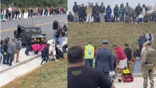 Veículo militar perde controle em desfile de Brusque