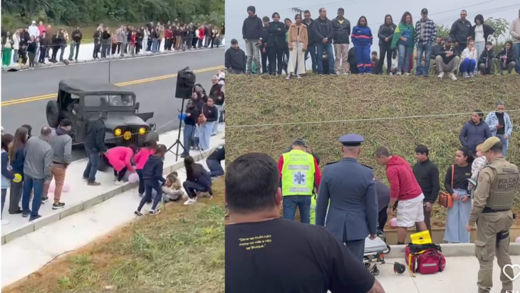 Veículo militar perde controle em desfile de Brusque