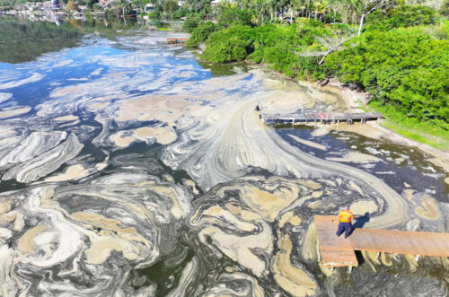 Espuma na Lagoa da Conceição é resultado de fenômeno natural, aponta prefeitura