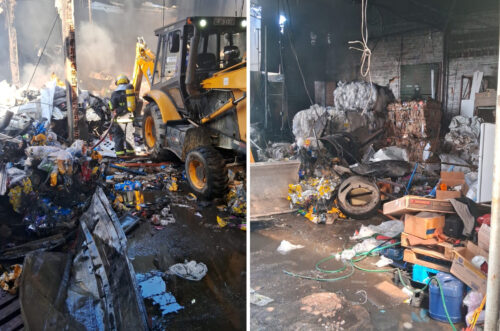 Incêndio de grandes proporções atinge galpão de reciclagem em Palhoça
