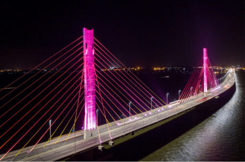 Ponte Anita Garibaldi ganha iluminação rosa em apoio à prevenção do câncer de mama