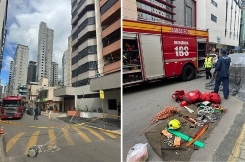 Trabalhador cai de cerca de 20 metros em obra e é resgatado pelos bombeiros em Itapema