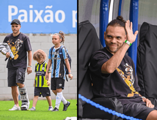 Atacante do Grêmio acompanha o filho em competição infantil em Itajaí