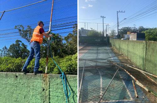 Defesa Civil remove alambrado de escola em Laguna após risco de queda sobre rede elétrica