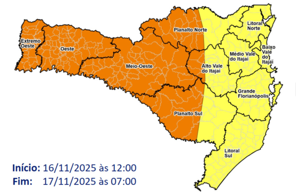 Frente fria provoca temporais e chuva intensa em Santa Catarina entre domingo e segunda-feira