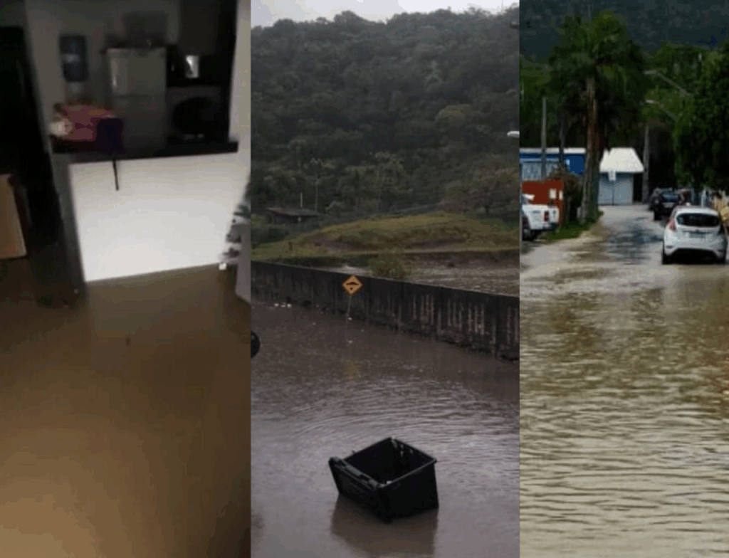 Bombinhas amanhece com alagamentos após forte chuva nesta terça-feira (9)