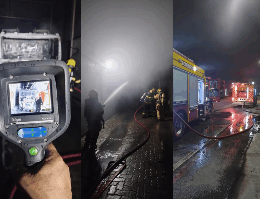 Incêndio atinge caminhão de coleta de lixo em galpão em Palhoça