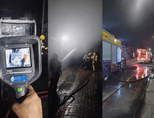 Incêndio atinge caminhão de coleta de lixo em galpão em Palhoça