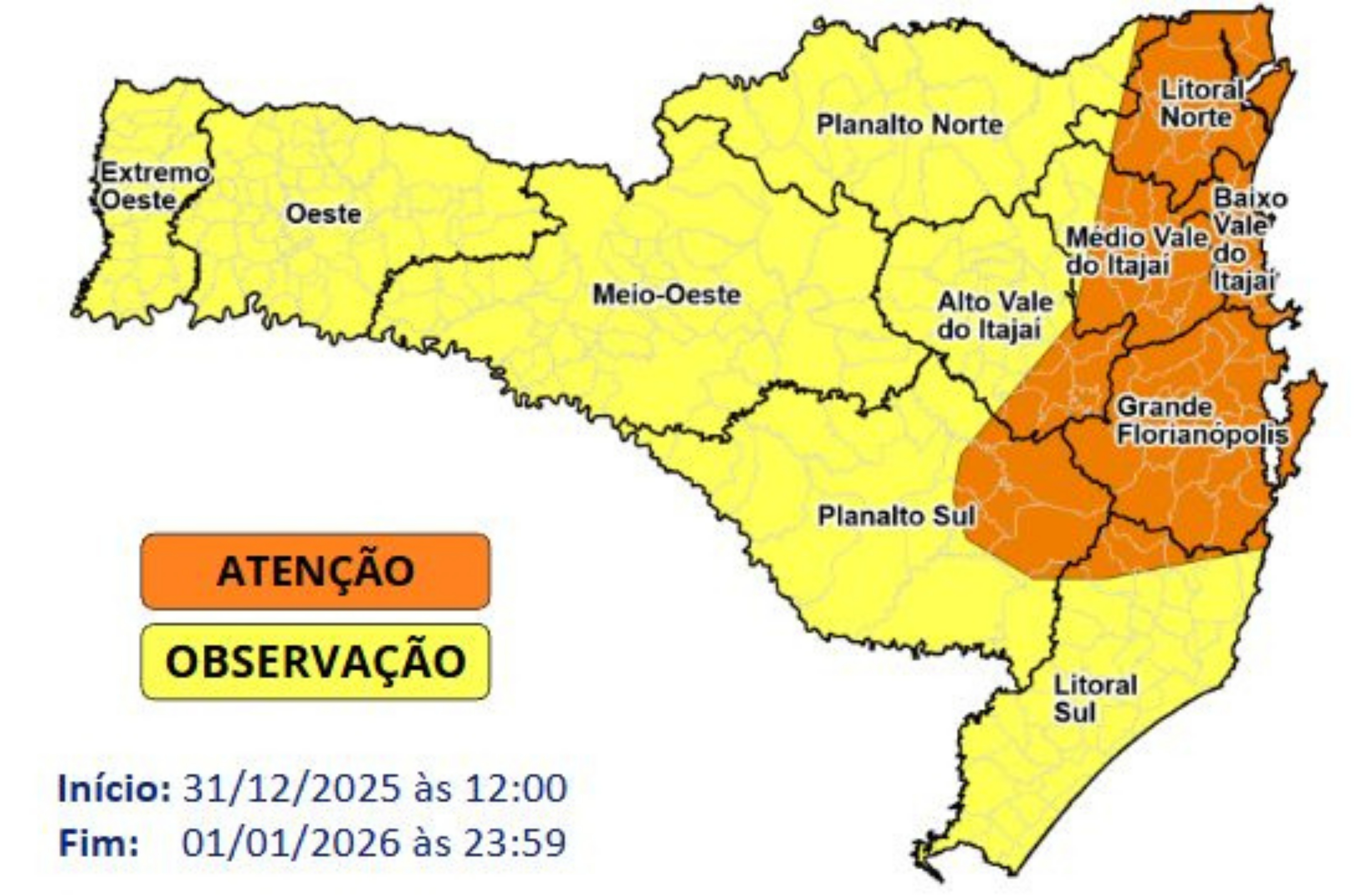Temporais atingem Santa Catarina, mas há melhora gradual próximo à virada do ano