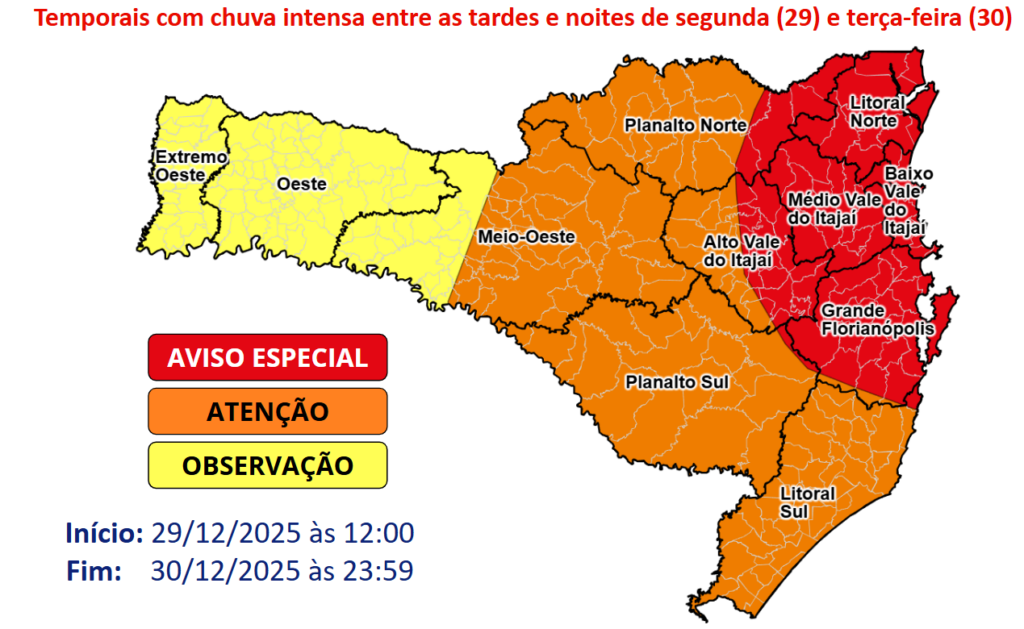 Defesa Civil do Estado alerta para alagamentos e deslizamentos a partir da tarde desta segunda