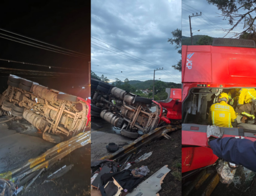 Acidente entre caminhões deixa um morto na BR-282, em Águas Mornas