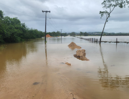 Rodovia Fortunato Salvan é interditada após rio transbordar no Sul de SC